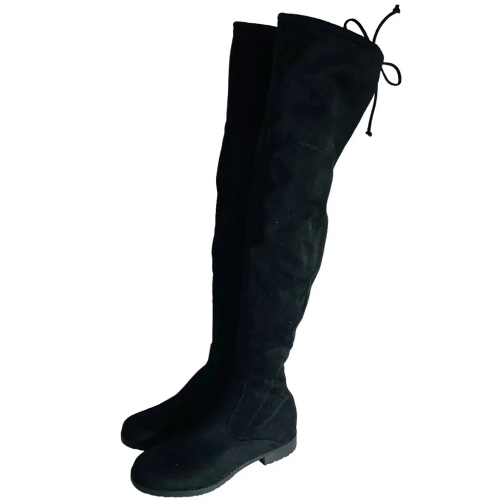 UNISA Over the Knee Black Suede Boots | Chunky Block Heel